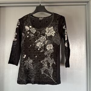 Vanilla Sugar Women's Black Floral Lace Rhinestones Pullover Top sz M Whimsygoth